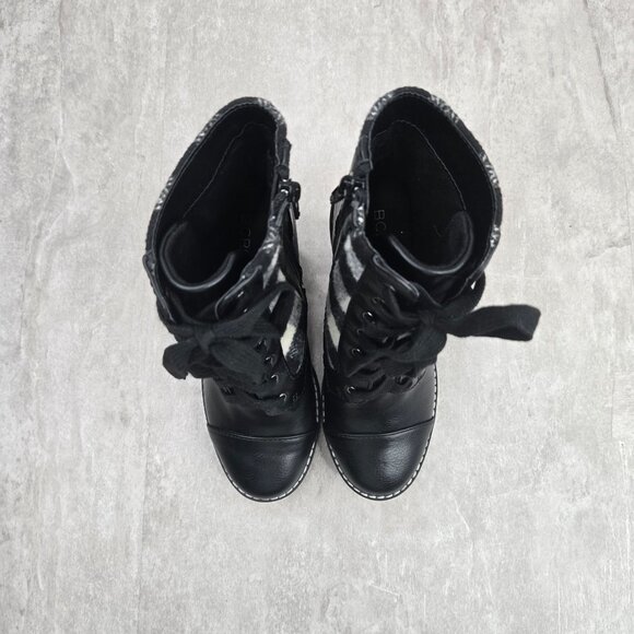 BCBG Lace Up High Heel Boots Plaid Black White Preppy Combat Hiker Boots Sz 5.5 - Picture 2 of 12
